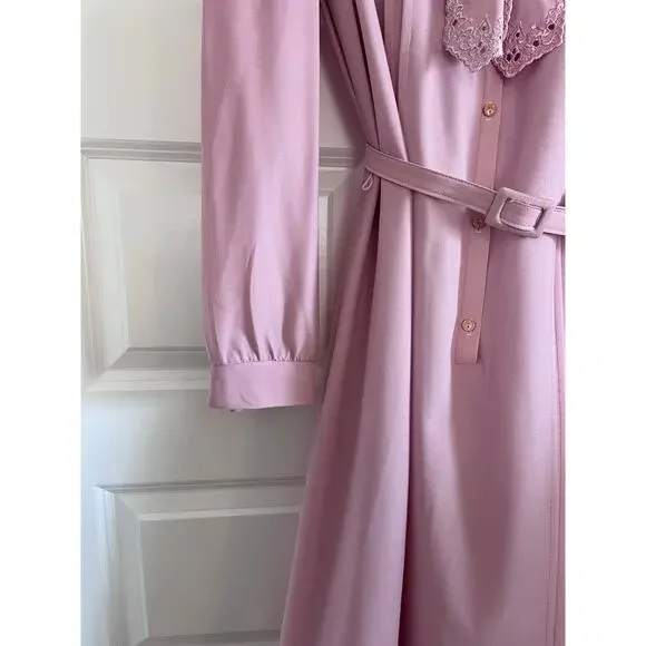 Vintage Lady Jennifer Pink Pleated Secretary Dress w Belt Long Sleeve Midi XL - Picture 5 of 9